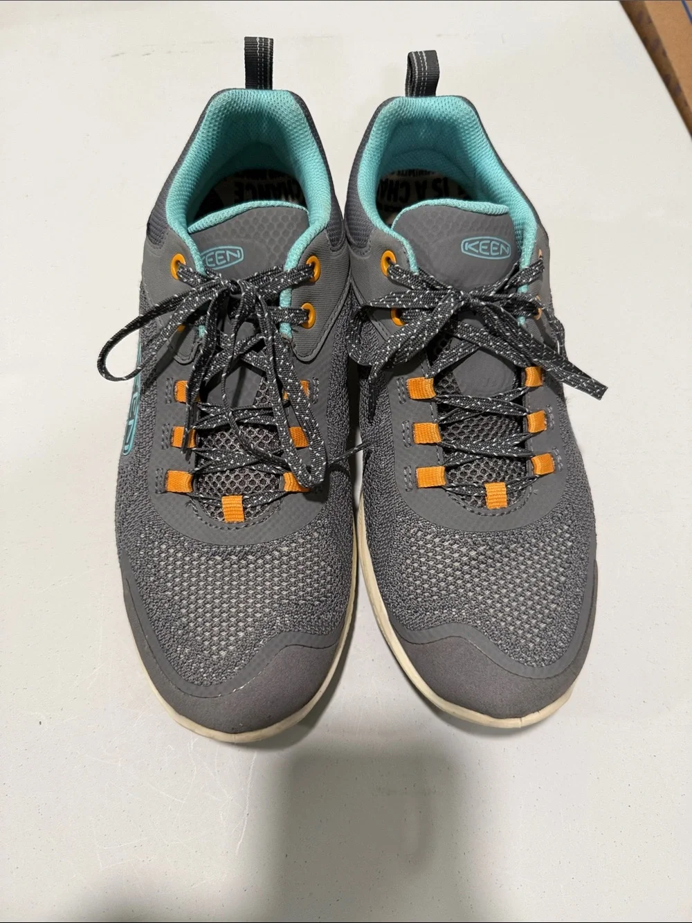 Keen Women’s Gray Sneakers with Teal Lining and Orange Accents